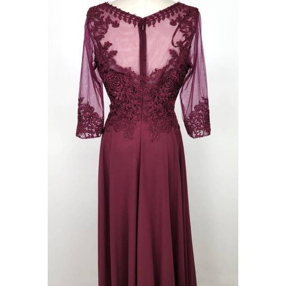 Chicas Missy Maxi Dress Lace Sleeve Gown Women XL Burgundy Formal Elegant NWT - Picture 11 of 16